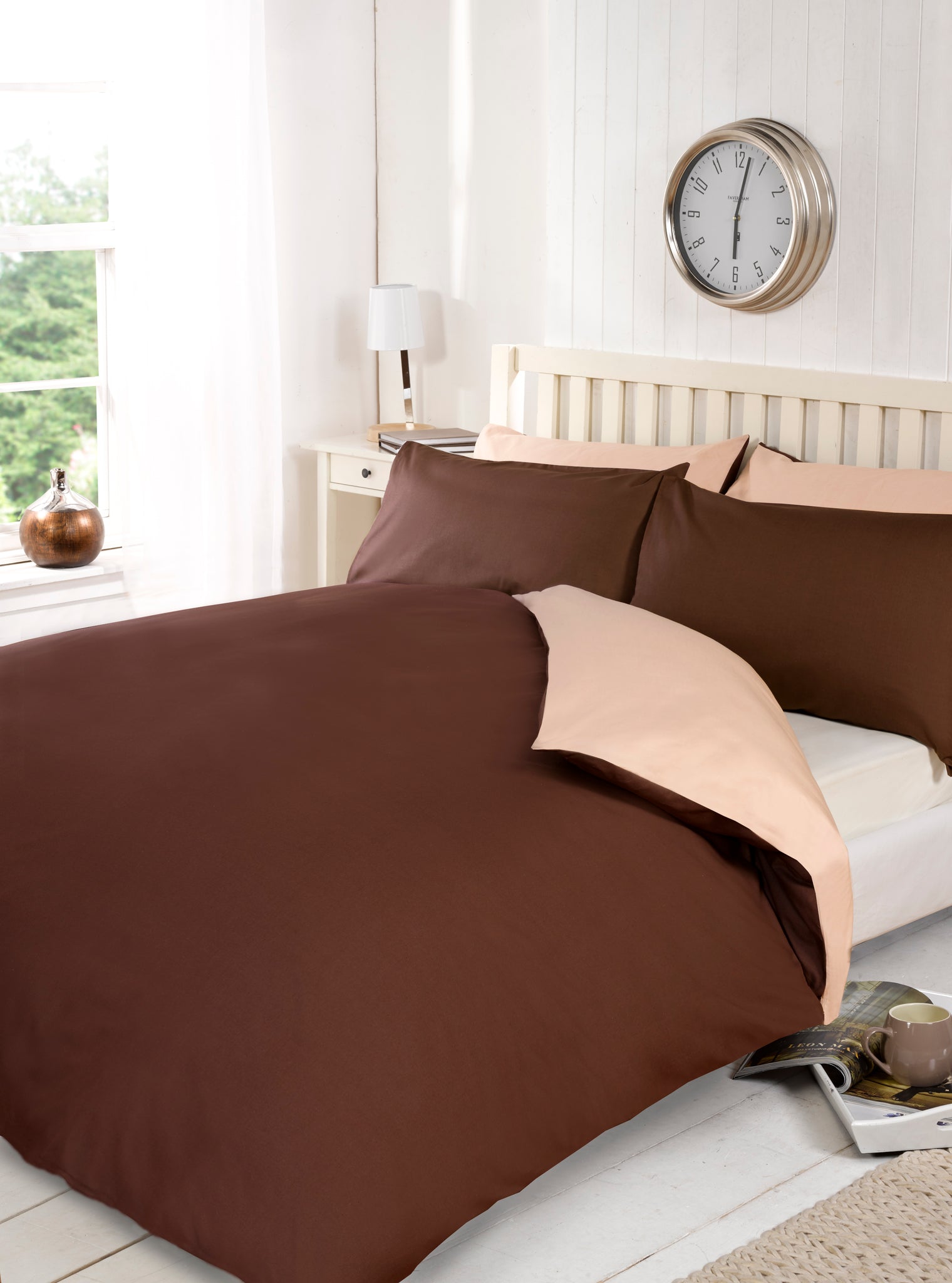 Double Bed Chocolate/Latte Reversible Microfiber Duvet Set